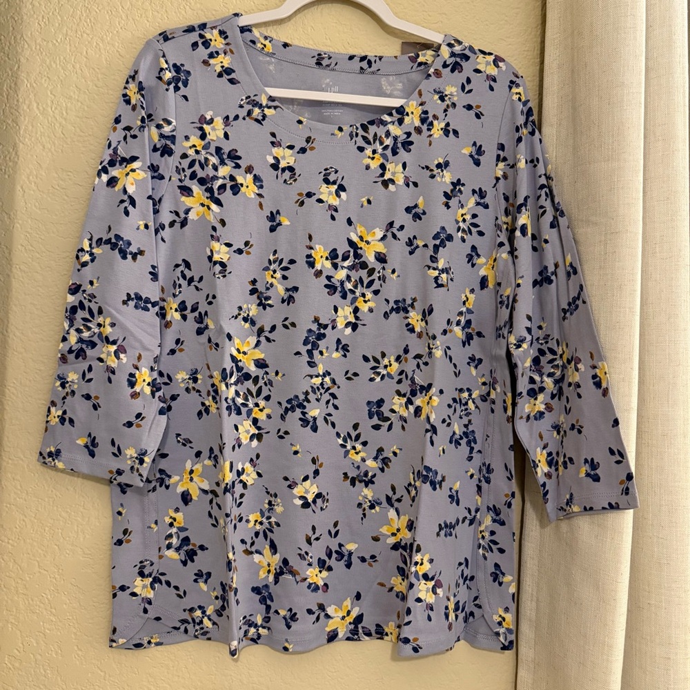 J. Jill Pima 3/4 Sleeve Scoop Neck, Relaxed Fit Tee